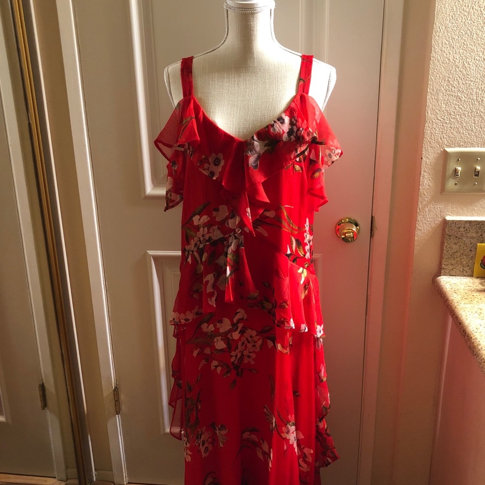 Red party dress size 16 , fitted Aline.